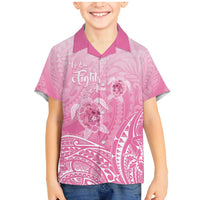 Personalised Polynesia Breast Cancer Awareness Family Matching Mermaid Dress and Hawaiian Shirt No One Fights Alone Turtle Ribbon - Pink Version LT14 Son's Shirt Pink - Polynesian Pride
