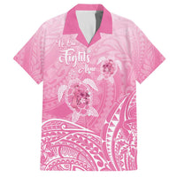 Personalised Polynesia Breast Cancer Awareness Family Matching Off The Shoulder Long Sleeve Dress and Hawaiian Shirt No One Fights Alone Turtle Ribbon - Pink Version LT14 Dad's Shirt - Short Sleeve Pink - Polynesian Pride