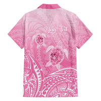 Personalised Polynesia Breast Cancer Awareness Family Matching Off The Shoulder Long Sleeve Dress and Hawaiian Shirt No One Fights Alone Turtle Ribbon - Pink Version LT14 - Polynesian Pride