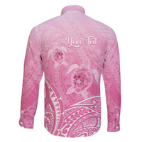 Personalised Polynesia Breast Cancer Awareness Family Matching Off The Shoulder Long Sleeve Dress and Hawaiian Shirt No One Fights Alone Turtle Ribbon - Pink Version LT14 - Polynesian Pride