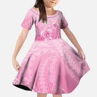 Personalised Polynesia Breast Cancer Awareness Family Matching Off Shoulder Maxi Dress and Hawaiian Shirt No One Fights Alone Turtle Ribbon - Pink Version LT14 Daughter's Dress Pink - Polynesian Pride