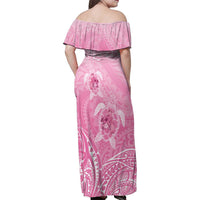 Personalised Polynesia Breast Cancer Awareness Family Matching Off Shoulder Maxi Dress and Hawaiian Shirt No One Fights Alone Turtle Ribbon - Pink Version LT14 - Polynesian Pride