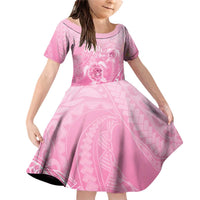 Personalised Polynesia Breast Cancer Awareness Family Matching Off Shoulder Short Dress and Hawaiian Shirt No One Fights Alone Turtle Ribbon - Pink Version LT14 Daughter's Dress Pink - Polynesian Pride