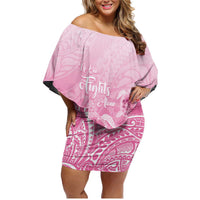 Personalised Polynesia Breast Cancer Awareness Family Matching Off Shoulder Short Dress and Hawaiian Shirt No One Fights Alone Turtle Ribbon - Pink Version LT14 Mom's Dress Pink - Polynesian Pride