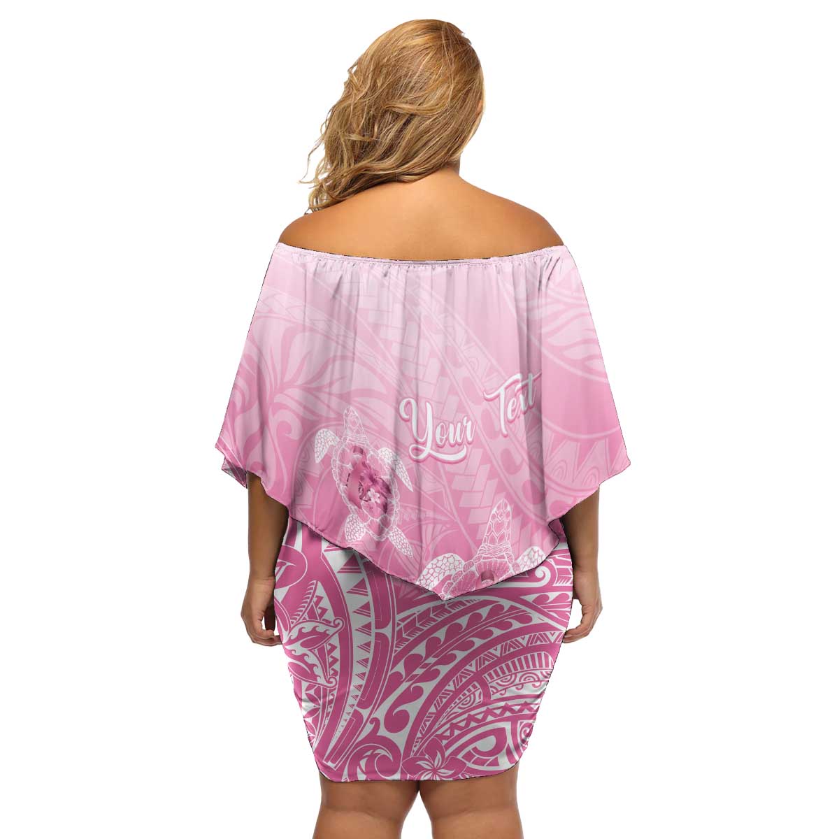 Personalised Polynesia Breast Cancer Awareness Family Matching Off Shoulder Short Dress and Hawaiian Shirt No One Fights Alone Turtle Ribbon - Pink Version LT14 - Polynesian Pride