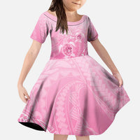 Personalised Polynesia Breast Cancer Awareness Family Matching Puletasi and Hawaiian Shirt No One Fights Alone Turtle Ribbon - Pink Version LT14 Daughter's Dress Pink - Polynesian Pride