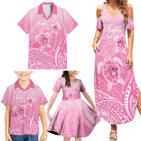 Personalised Polynesia Breast Cancer Awareness Family Matching Summer Maxi Dress and Hawaiian Shirt No One Fights Alone Turtle Ribbon - Pink Version LT14 - Polynesian Pride