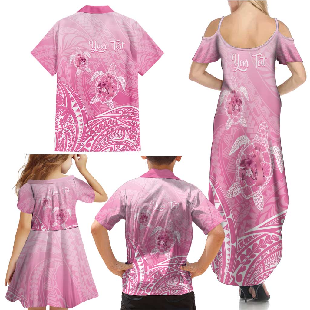 Personalised Polynesia Breast Cancer Awareness Family Matching Summer Maxi Dress and Hawaiian Shirt No One Fights Alone Turtle Ribbon - Pink Version LT14 - Polynesian Pride