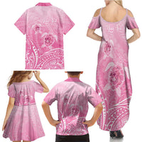 Personalised Polynesia Breast Cancer Awareness Family Matching Summer Maxi Dress and Hawaiian Shirt No One Fights Alone Turtle Ribbon - Pink Version LT14 - Polynesian Pride