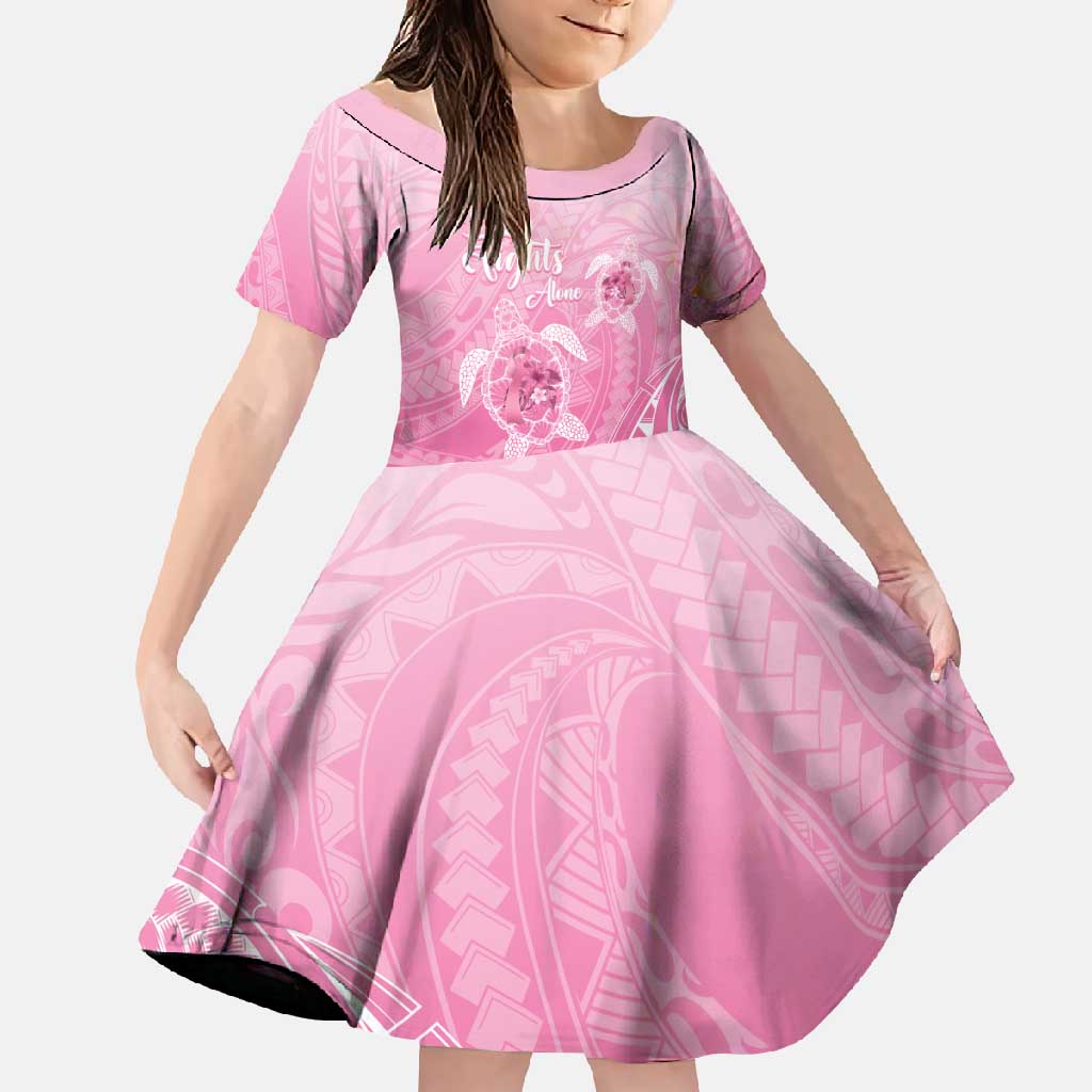 Personalised Polynesia Breast Cancer Awareness Family Matching Tank Maxi Dress and Hawaiian Shirt No One Fights Alone Turtle Ribbon - Pink Version LT14 Daughter's Dress Pink - Polynesian Pride