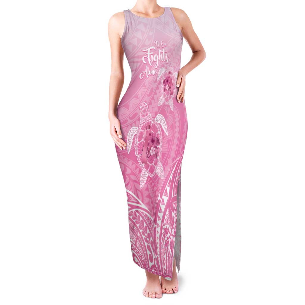 Personalised Polynesia Breast Cancer Awareness Family Matching Tank Maxi Dress and Hawaiian Shirt No One Fights Alone Turtle Ribbon - Pink Version LT14 Mom's Dress Pink - Polynesian Pride