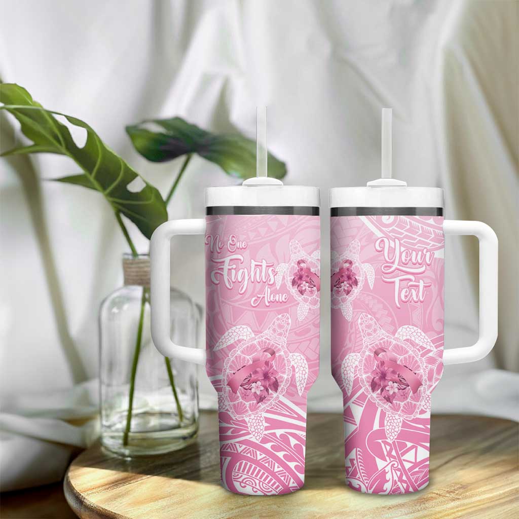 Personalised Polynesia Breast Cancer Awareness Tumbler With Handle No One Fights Alone Turtle Ribbon - Pink Version