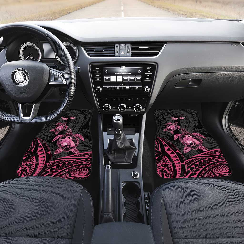 Personalised Polynesia Breast Cancer Awareness Car Mats No One Fights Alone Turtle Ribbon - Black Version