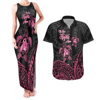Personalised Polynesia Breast Cancer Awareness Couples Matching Tank Maxi Dress and Hawaiian Shirt No One Fights Alone Turtle Ribbon - Black Version LT14 Black - Polynesian Pride