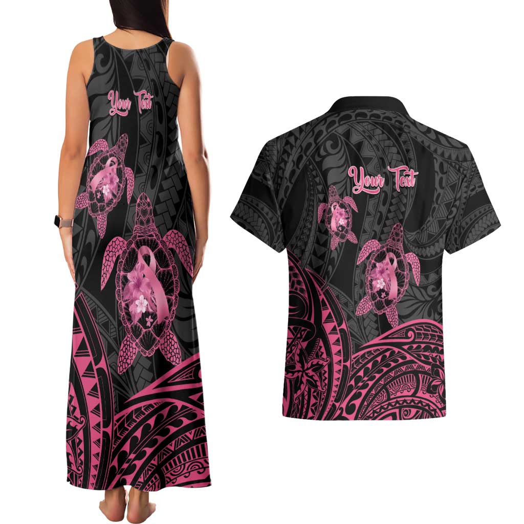 Personalised Polynesia Breast Cancer Awareness Couples Matching Tank Maxi Dress and Hawaiian Shirt No One Fights Alone Turtle Ribbon - Black Version LT14 - Polynesian Pride