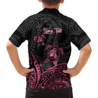 Personalised Polynesia Breast Cancer Awareness Family Matching Long Sleeve Bodycon Dress and Hawaiian Shirt No One Fights Alone Turtle Ribbon - Black Version LT14 - Polynesian Pride
