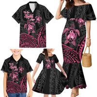 Personalised Polynesia Breast Cancer Awareness Family Matching Mermaid Dress and Hawaiian Shirt No One Fights Alone Turtle Ribbon - Black Version LT14 - Polynesian Pride