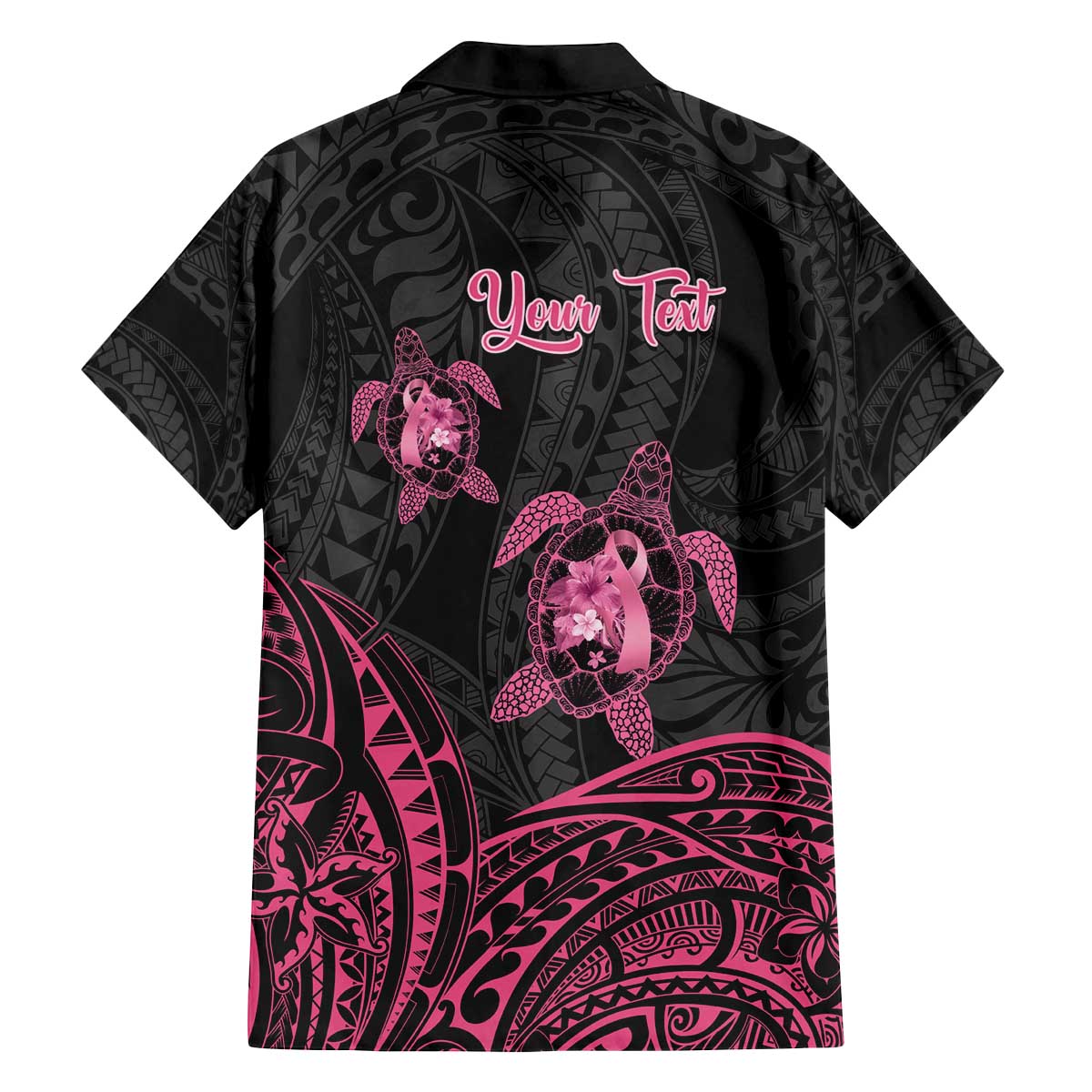 Personalised Polynesia Breast Cancer Awareness Family Matching Off The Shoulder Long Sleeve Dress and Hawaiian Shirt No One Fights Alone Turtle Ribbon - Black Version LT14 - Polynesian Pride