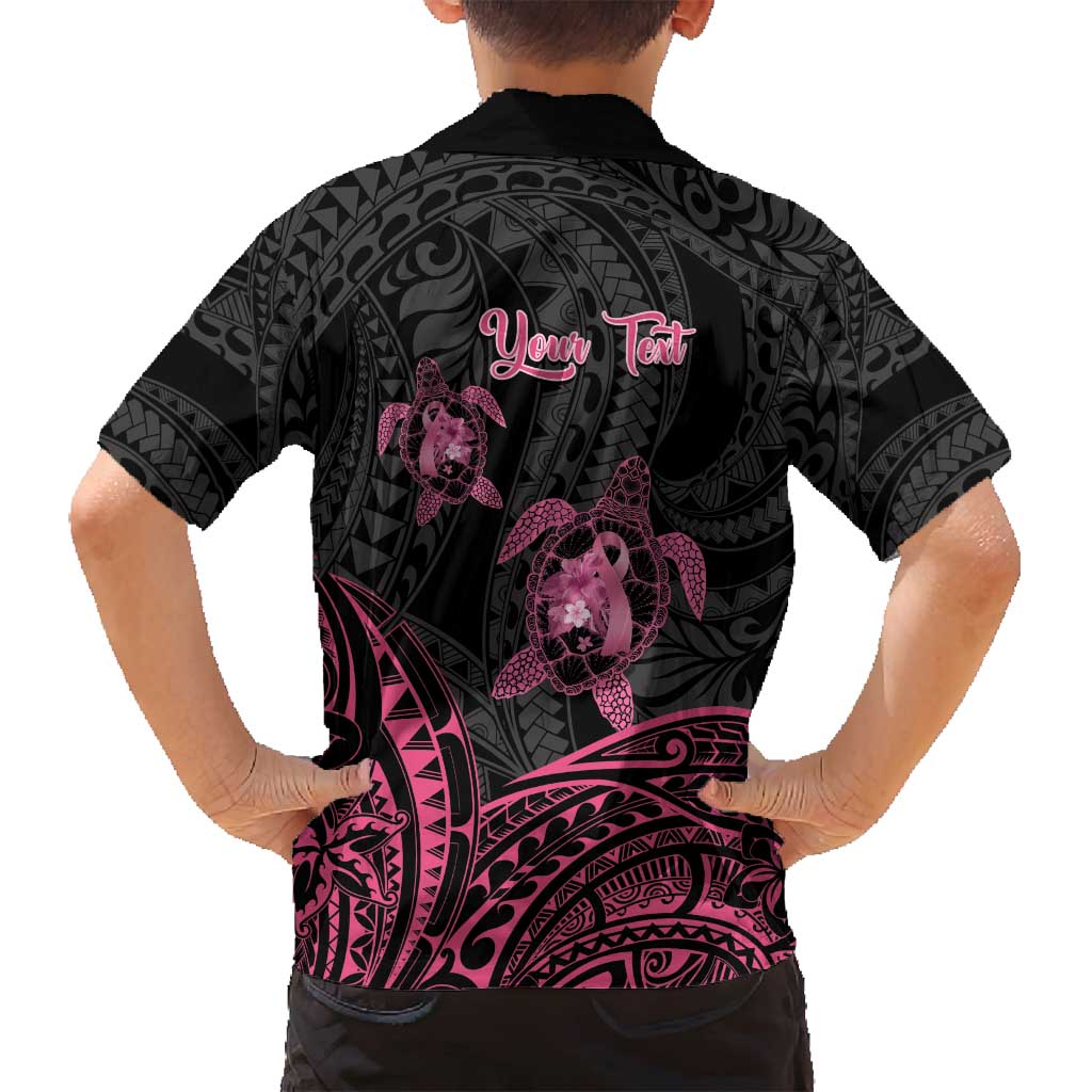 Personalised Polynesia Breast Cancer Awareness Family Matching Off Shoulder Maxi Dress and Hawaiian Shirt No One Fights Alone Turtle Ribbon - Black Version LT14 - Polynesian Pride