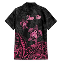 Personalised Polynesia Breast Cancer Awareness Family Matching Off Shoulder Short Dress and Hawaiian Shirt No One Fights Alone Turtle Ribbon - Black Version LT14 - Polynesian Pride