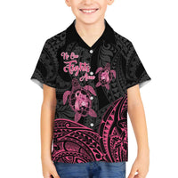Personalised Polynesia Breast Cancer Awareness Family Matching Off Shoulder Short Dress and Hawaiian Shirt No One Fights Alone Turtle Ribbon - Black Version LT14 Son's Shirt Black - Polynesian Pride