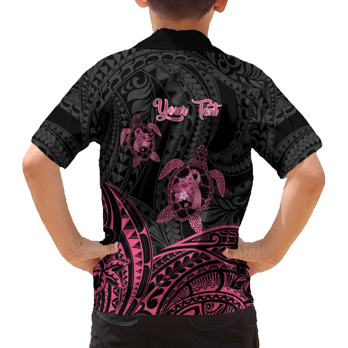 Personalised Polynesia Breast Cancer Awareness Family Matching Puletasi and Hawaiian Shirt No One Fights Alone Turtle Ribbon - Black Version LT14 - Polynesian Pride