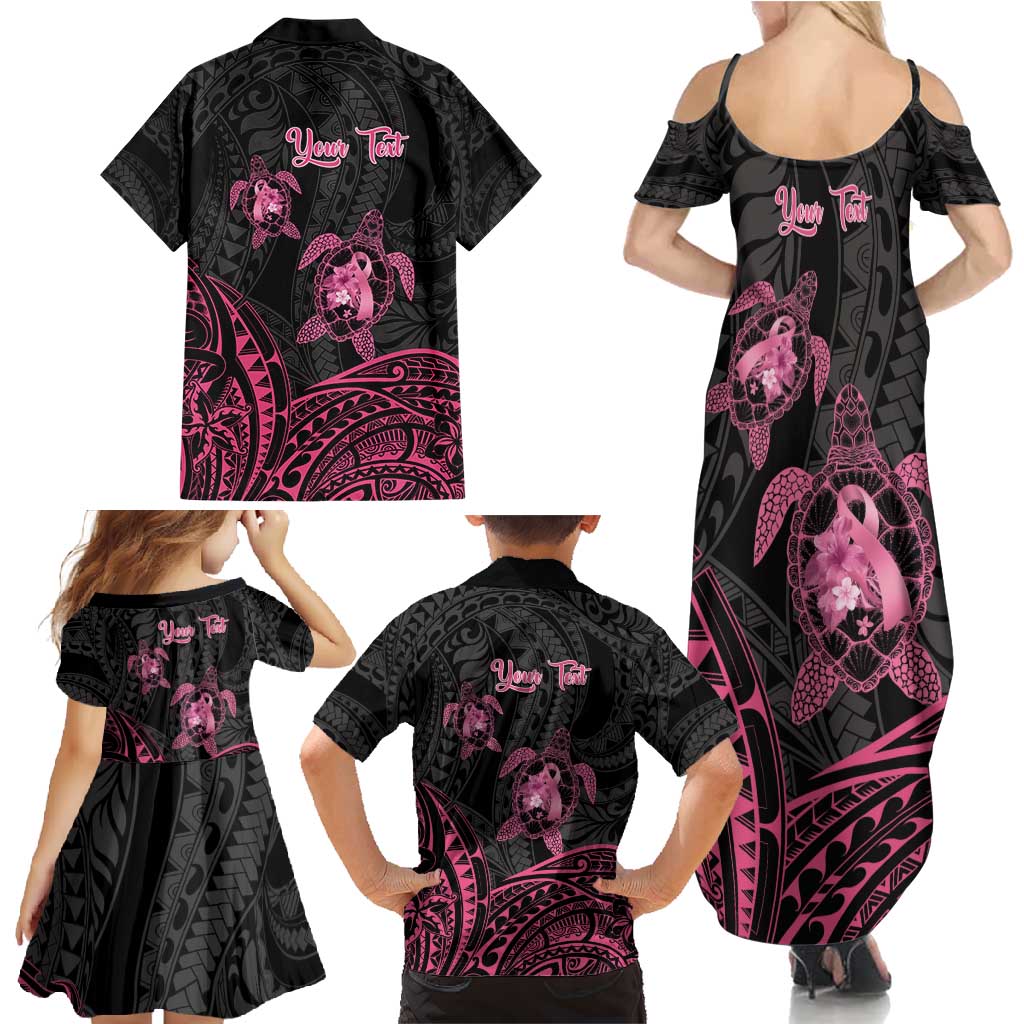 Personalised Polynesia Breast Cancer Awareness Family Matching Summer Maxi Dress and Hawaiian Shirt No One Fights Alone Turtle Ribbon - Black Version LT14 - Polynesian Pride