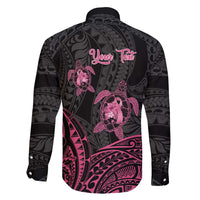 Personalised Polynesia Breast Cancer Awareness Family Matching Summer Maxi Dress and Hawaiian Shirt No One Fights Alone Turtle Ribbon - Black Version LT14 - Polynesian Pride
