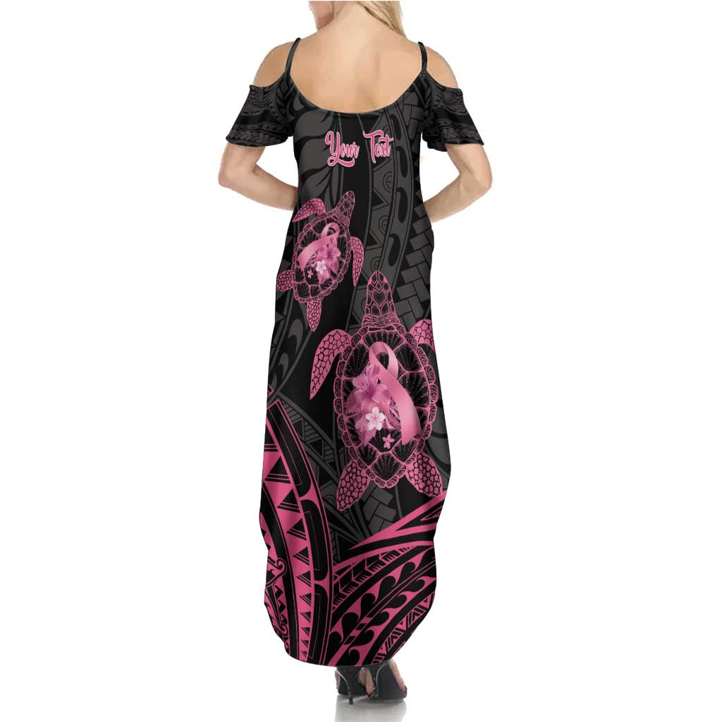 Personalised Polynesia Breast Cancer Awareness Family Matching Summer Maxi Dress and Hawaiian Shirt No One Fights Alone Turtle Ribbon - Black Version LT14 - Polynesian Pride