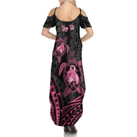 Personalised Polynesia Breast Cancer Awareness Family Matching Summer Maxi Dress and Hawaiian Shirt No One Fights Alone Turtle Ribbon - Black Version LT14 - Polynesian Pride