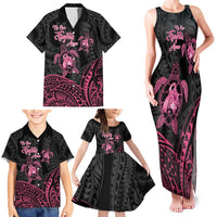 Personalised Polynesia Breast Cancer Awareness Family Matching Tank Maxi Dress and Hawaiian Shirt No One Fights Alone Turtle Ribbon - Black Version LT14 - Polynesian Pride