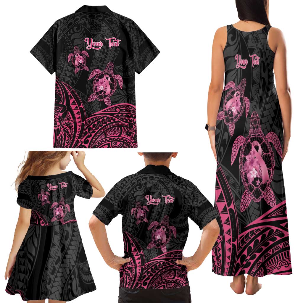 Personalised Polynesia Breast Cancer Awareness Family Matching Tank Maxi Dress and Hawaiian Shirt No One Fights Alone Turtle Ribbon - Black Version LT14 - Polynesian Pride