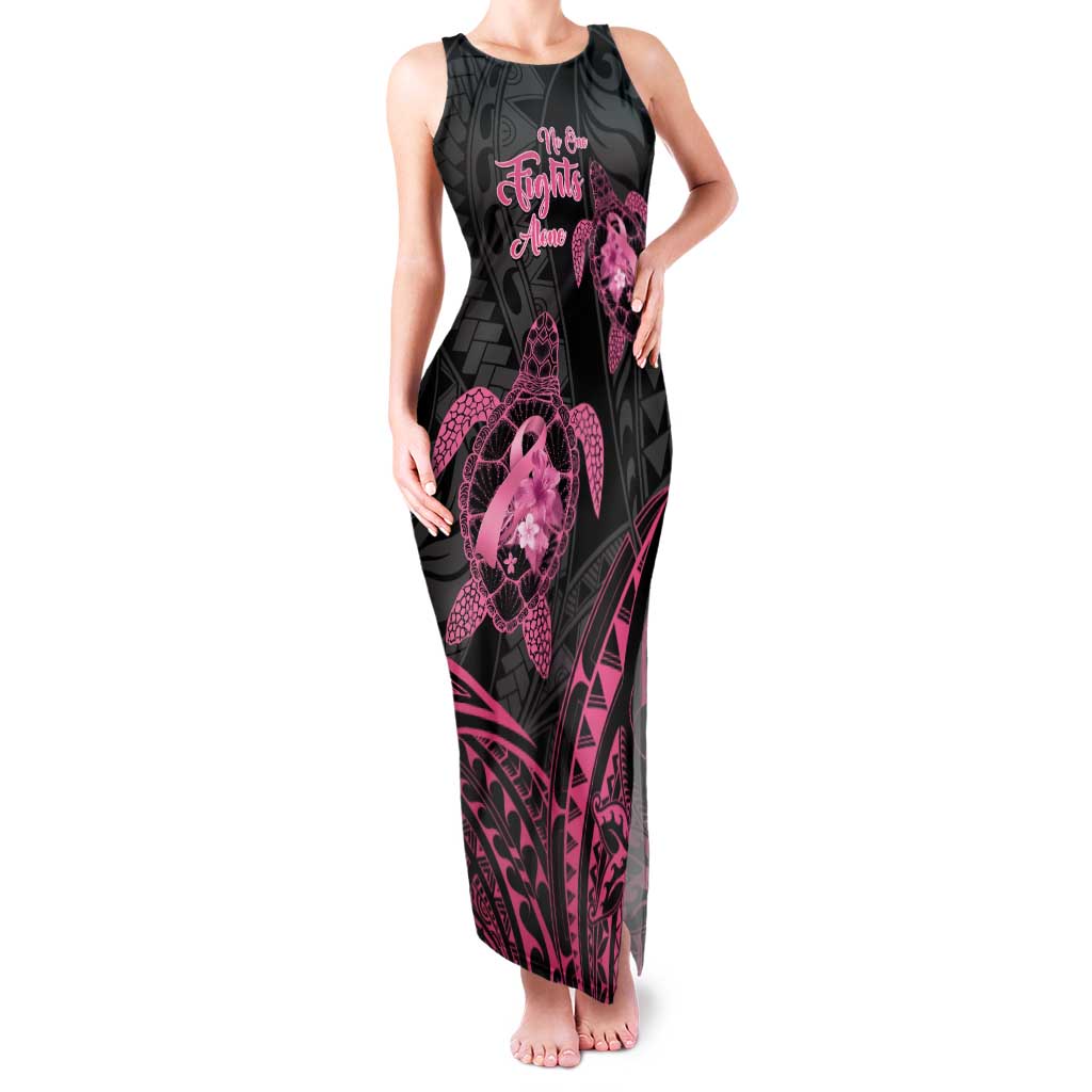 Personalised Polynesia Breast Cancer Awareness Family Matching Tank Maxi Dress and Hawaiian Shirt No One Fights Alone Turtle Ribbon - Black Version LT14 Mom's Dress Black - Polynesian Pride