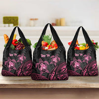 Personalised Polynesia Breast Cancer Awareness Grocery Bag No One Fights Alone Turtle Ribbon - Black Version