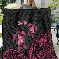 Personalised Polynesia Breast Cancer Awareness Quilt No One Fights Alone Turtle Ribbon - Black Version LT14 Black - Polynesian Pride