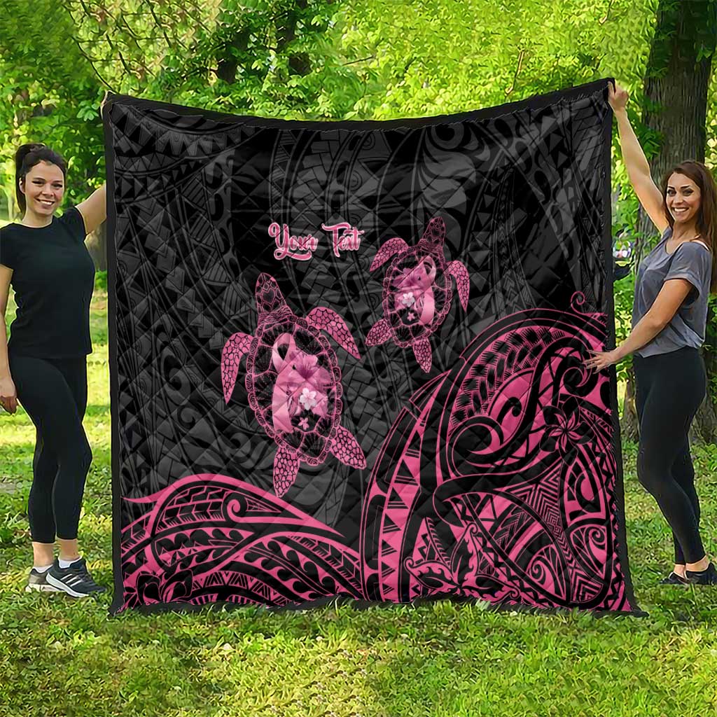 Personalised Polynesia Breast Cancer Awareness Quilt No One Fights Alone Turtle Ribbon - Black Version LT14 - Polynesian Pride