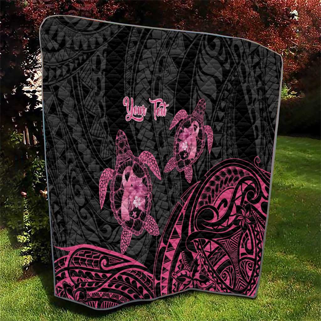 Personalised Polynesia Breast Cancer Awareness Quilt No One Fights Alone Turtle Ribbon - Black Version LT14 - Polynesian Pride