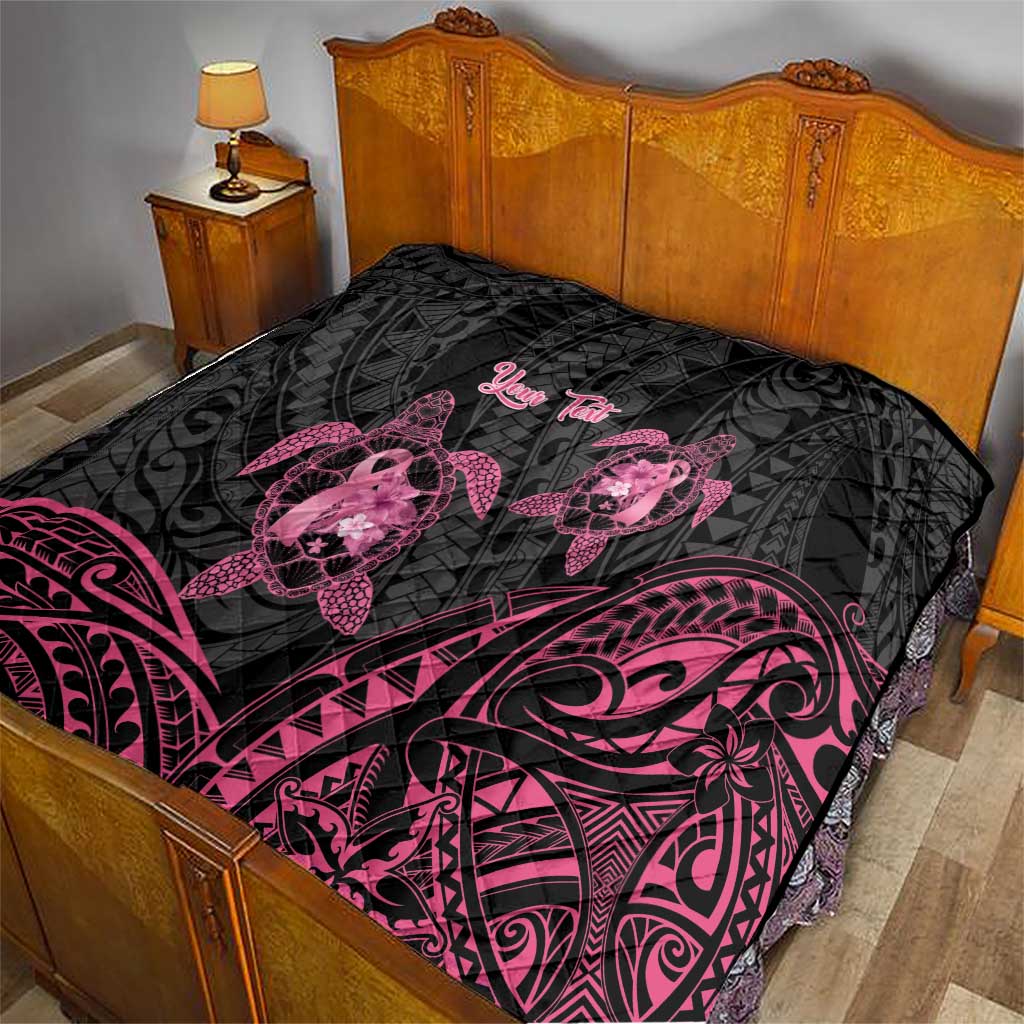 Personalised Polynesia Breast Cancer Awareness Quilt No One Fights Alone Turtle Ribbon - Black Version LT14 - Polynesian Pride