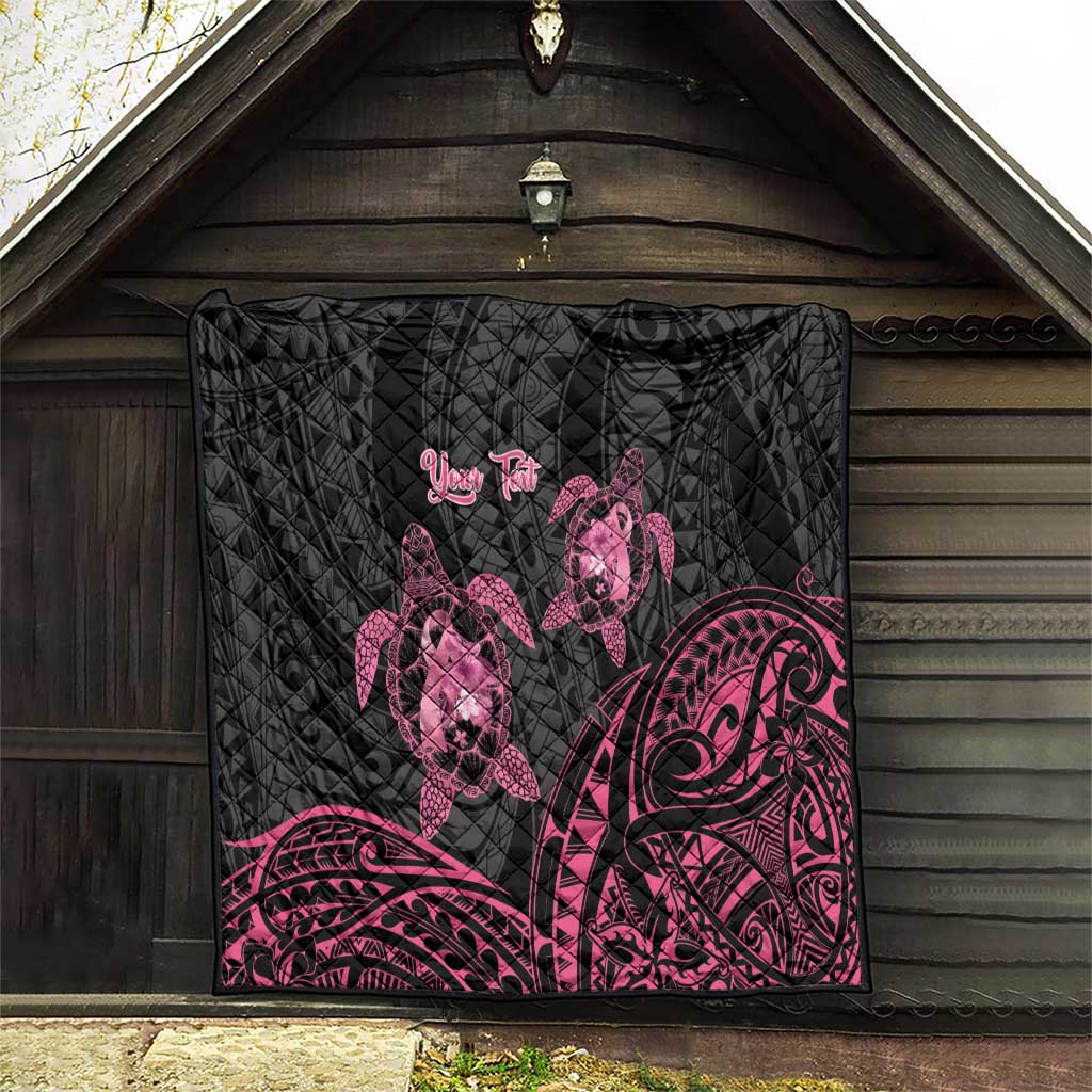 Personalised Polynesia Breast Cancer Awareness Quilt No One Fights Alone Turtle Ribbon - Black Version LT14 - Polynesian Pride