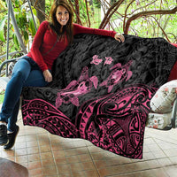 Personalised Polynesia Breast Cancer Awareness Quilt No One Fights Alone Turtle Ribbon - Black Version LT14 - Polynesian Pride