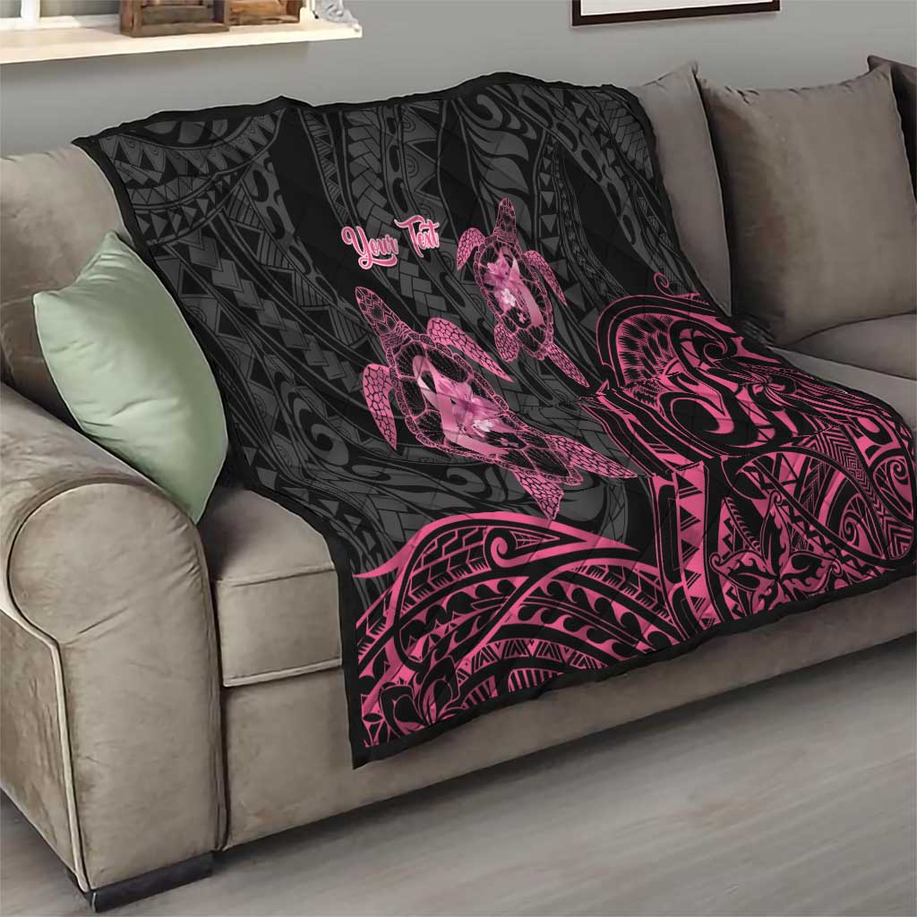 Personalised Polynesia Breast Cancer Awareness Quilt No One Fights Alone Turtle Ribbon - Black Version LT14 - Polynesian Pride