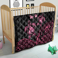 Personalised Polynesia Breast Cancer Awareness Quilt No One Fights Alone Turtle Ribbon - Black Version LT14 - Polynesian Pride