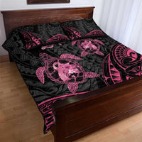Personalised Polynesia Breast Cancer Awareness Quilt Bed Set No One Fights Alone Turtle Ribbon - Black Version