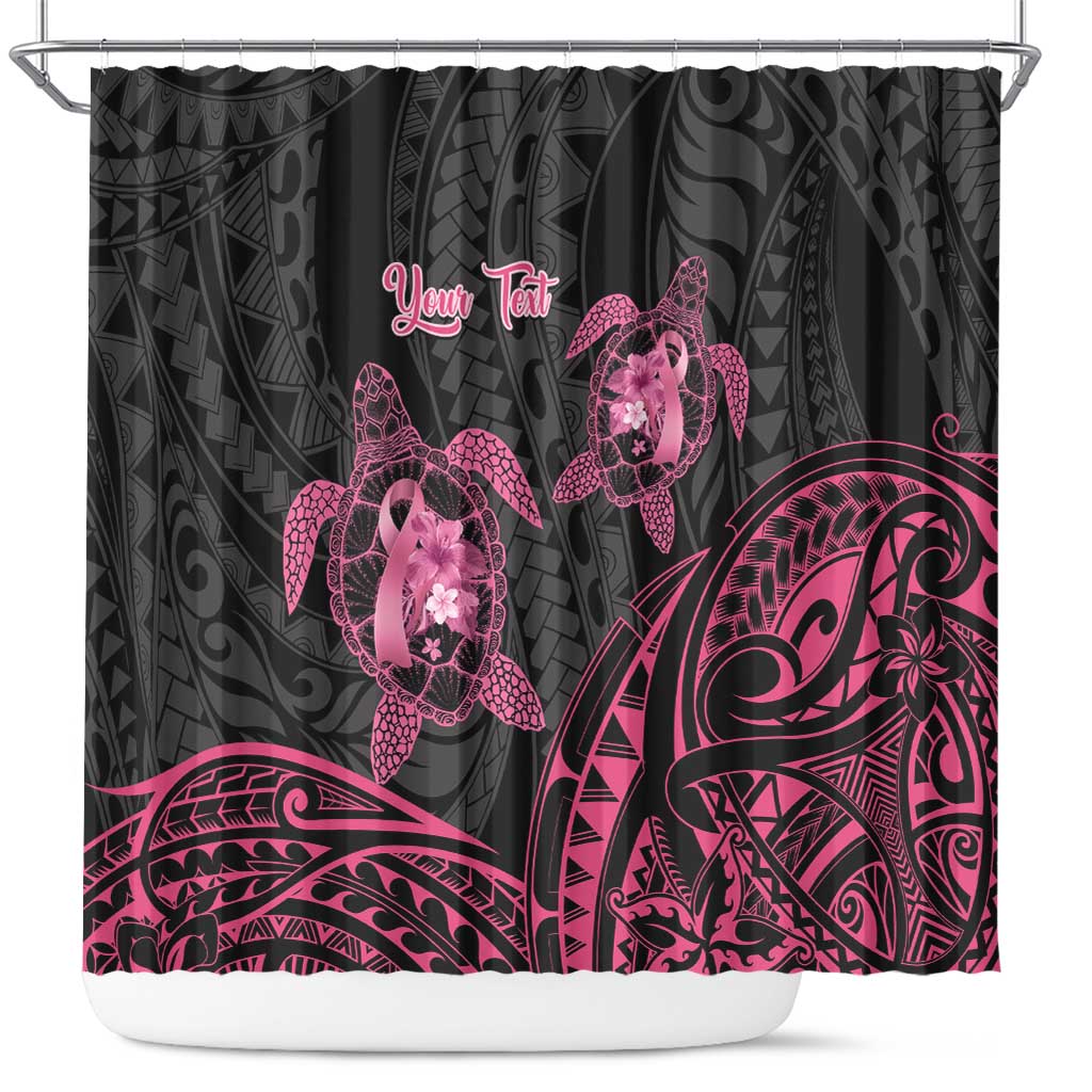 Personalised Polynesia Breast Cancer Awareness Shower Curtain No One Fights Alone Turtle Ribbon - Black Version LT14 Black - Polynesian Pride