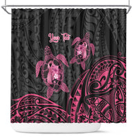 Personalised Polynesia Breast Cancer Awareness Shower Curtain No One Fights Alone Turtle Ribbon - Black Version LT14 Black - Polynesian Pride