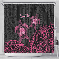 Personalised Polynesia Breast Cancer Awareness Shower Curtain No One Fights Alone Turtle Ribbon - Black Version LT14 - Polynesian Pride