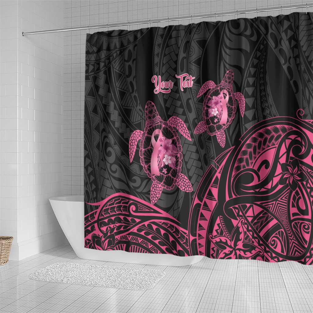 Personalised Polynesia Breast Cancer Awareness Shower Curtain No One Fights Alone Turtle Ribbon - Black Version LT14 - Polynesian Pride