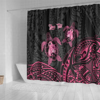 Personalised Polynesia Breast Cancer Awareness Shower Curtain No One Fights Alone Turtle Ribbon - Black Version LT14 - Polynesian Pride