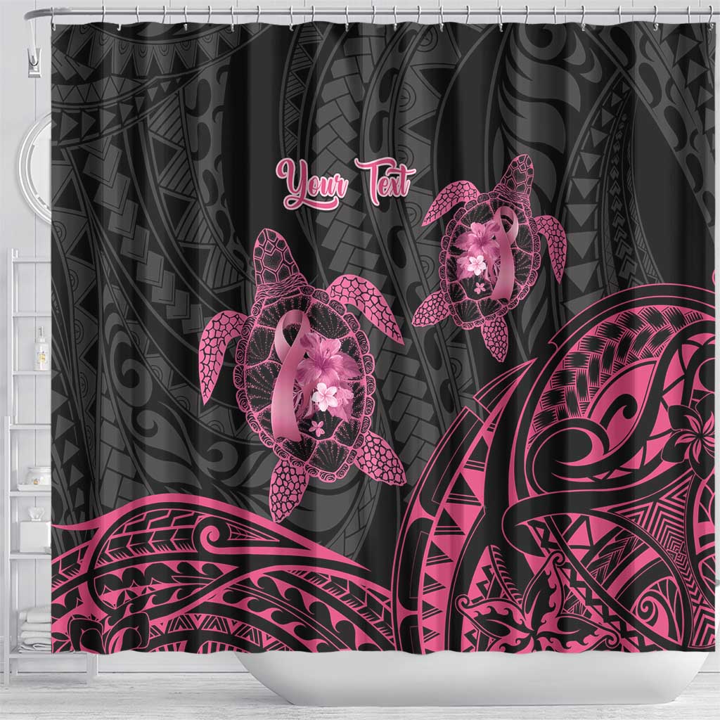 Personalised Polynesia Breast Cancer Awareness Shower Curtain No One Fights Alone Turtle Ribbon - Black Version LT14 - Polynesian Pride