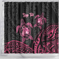 Personalised Polynesia Breast Cancer Awareness Shower Curtain No One Fights Alone Turtle Ribbon - Black Version LT14 - Polynesian Pride